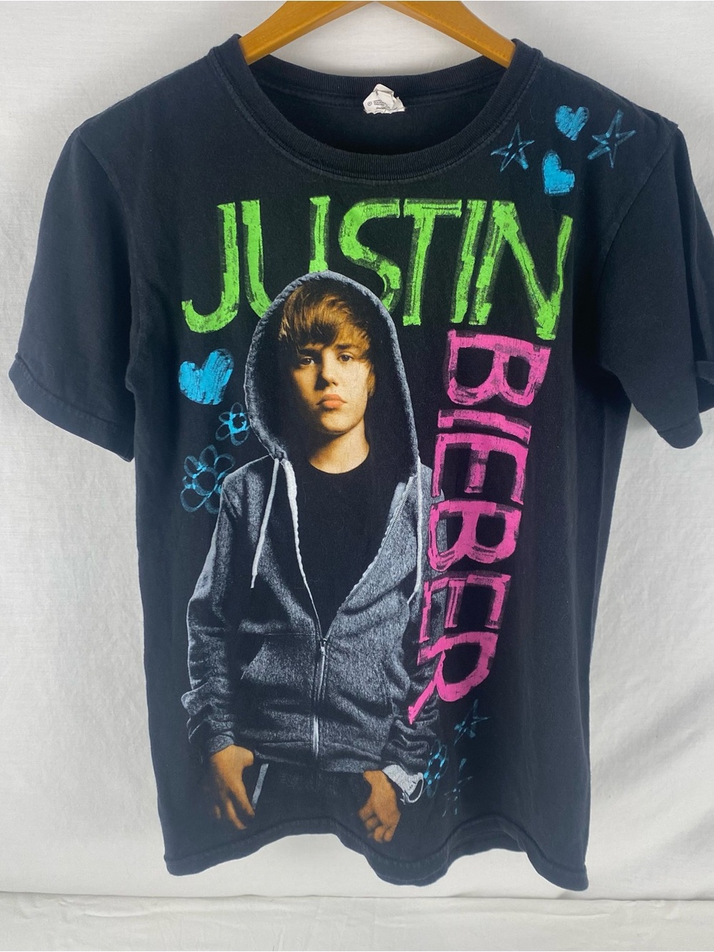 2009 Justin Bieber My World Era Neon Graphic T Shirt Merch Small